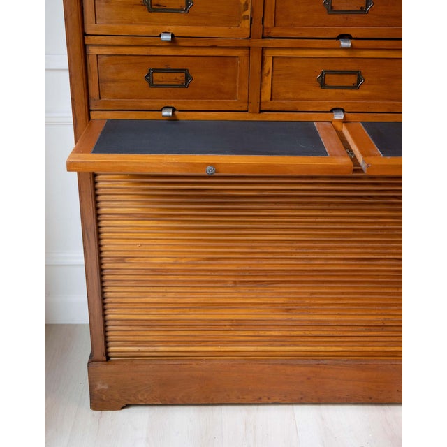 Brown Early 20th Century Italian Wooden Filing Cabinet with Tambour Door For Sale - Image 8 of 18