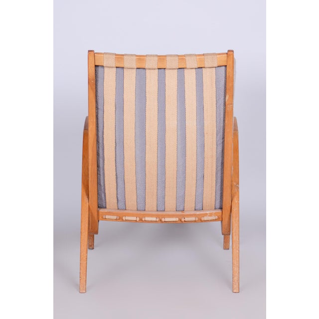 Mid-Century Czech Grey Armchair in Oak attributed to Jan Vanek, 1950s For Sale - Image 9 of 12