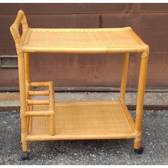 Late 20th Century Late 20th Century Rattan and Cane Rolling Bar Cart For Sale - Image 5 of 10