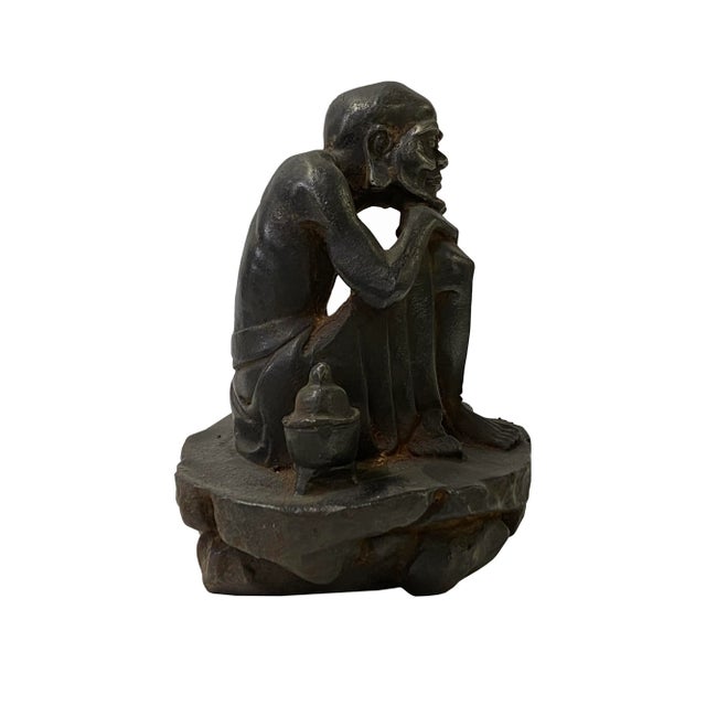 2000 - 2009 Vintage Iron Metal Finish Rustic Lohon Monk Arhat Figure For Sale - Image 5 of 6