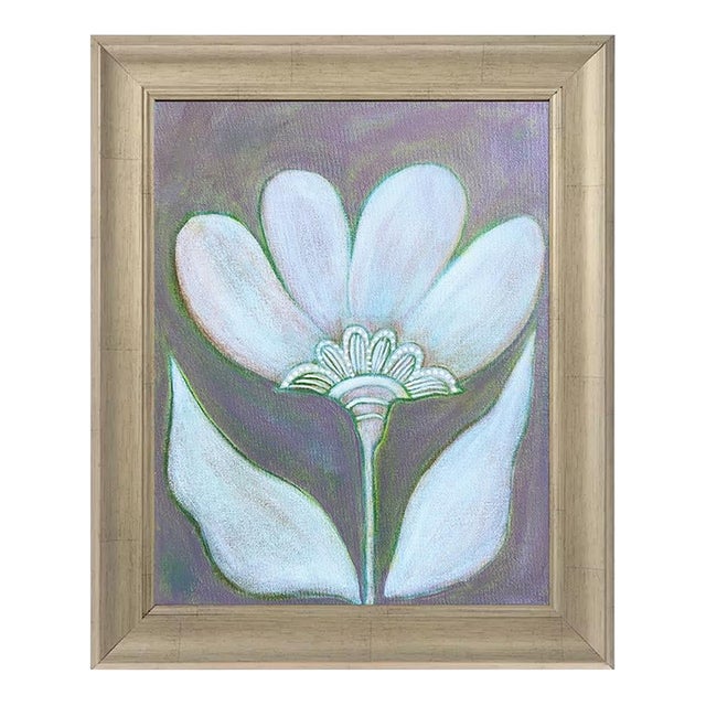 Modern Minimalist Floral Painting – Original Acrylic on Canvas Board For Sale