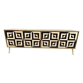 Sideboard with Optic Black and White Murano Glass Doors from Justfurnituress SRL For Sale