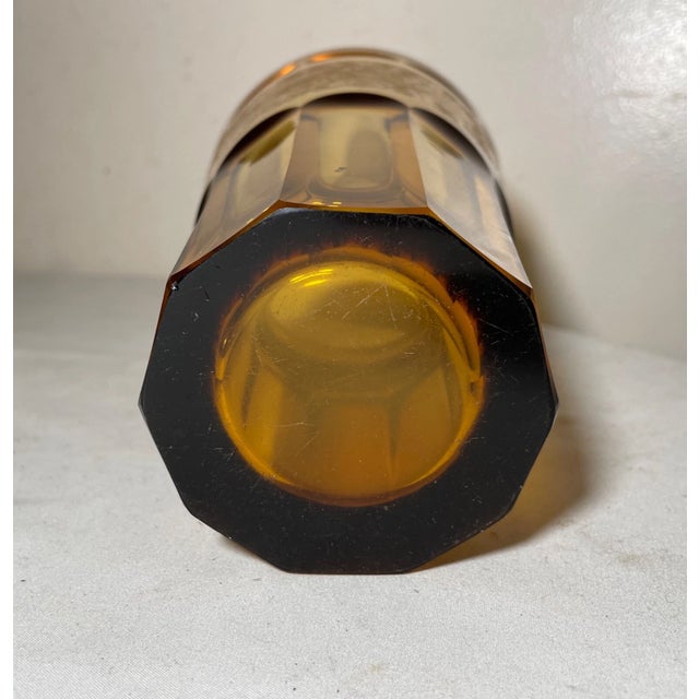 Orange High Quality Antique Ornate Moser Karlsbad Orange Amber Brass Crystal Glass Vase For Sale - Image 8 of 14