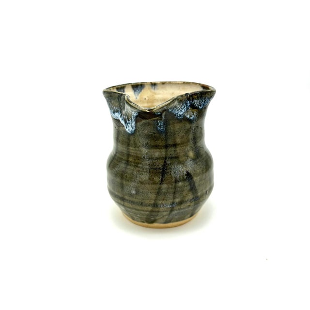 Vintage Studio Pottery Green Stoneware Pitcher Signed For Sale - Image 4 of 6