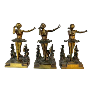 1930s Pompeian Bronze Ballerina Bookends and Light - 3 Piece Set