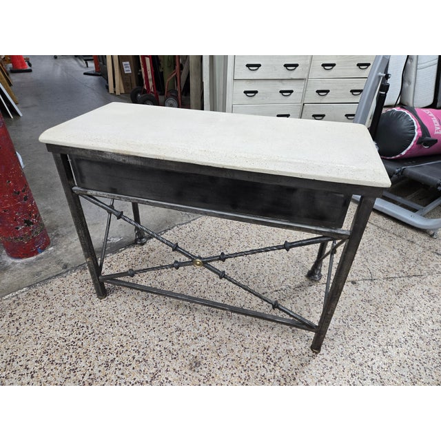 Late 20th Century Neoclassical Horsehead Wrought Iron Console Table W Cast Stone Top For Sale In Miami - Image 6 of 12