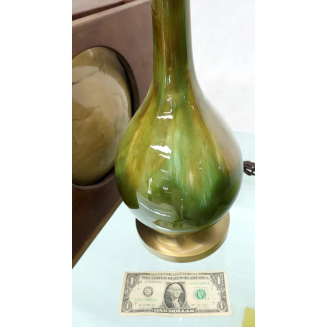 Lava Green to Brown Glaze Onion Shape Pair of Table Lamps Mid-Century Modern For Sale - Image 11 of 13
