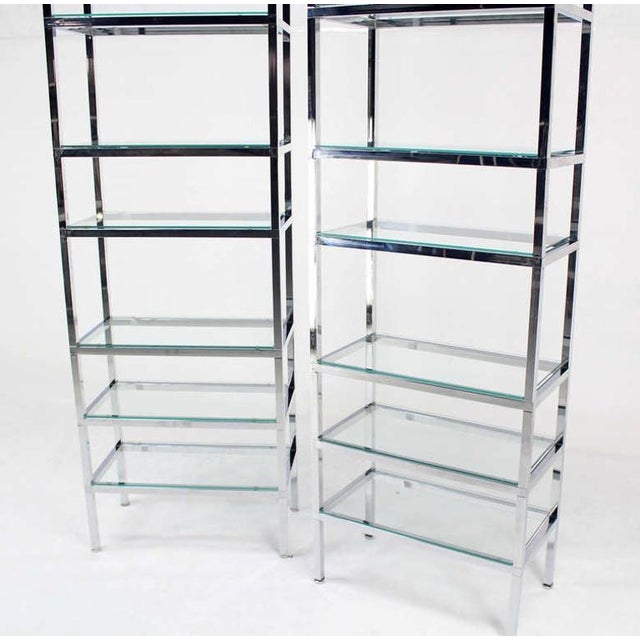 Mid 20th Century Pair of Italian Mid Century Modern Tall & Narrow Chrome & Glass Etageres MINT! For Sale - Image 5 of 7