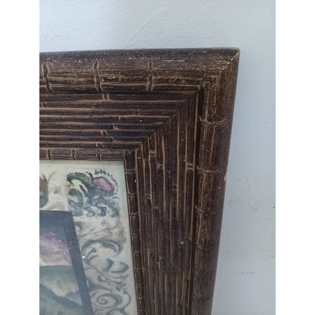 1980s Art Picture Potted Plantation Palm by Steve Butler Gold Wood Frame Glass For Sale - Image 5 of 6