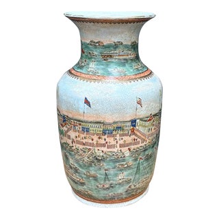Hongs of Canton Late 19th Century Large Chinese Hand-Painted Vase For Sale