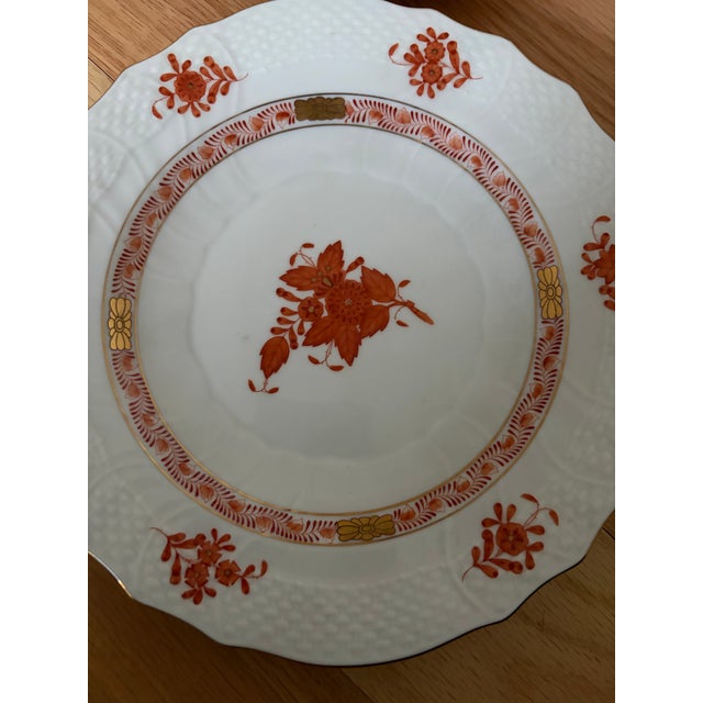 Exquisite set of five hand-painted Herend porcelain salad plates in the classic 'Chinese Bouquet Rust' (Apponyi Orange)...
