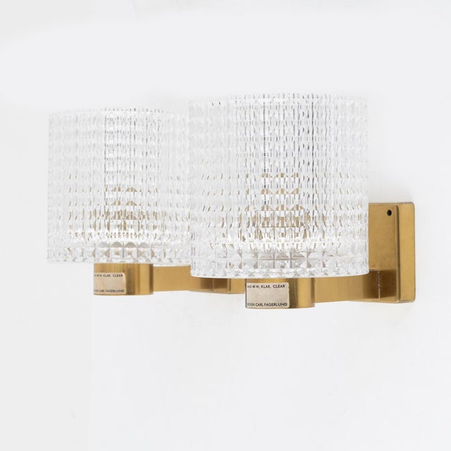 Brass and Glass Sconces by Carl Fagerlund for Orrefors, Sweden, 1960s, Set of 2 For Sale - Image 12 of 15