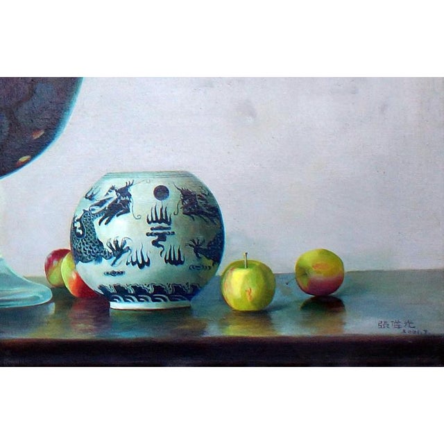 Contemporary Zhang Wei Guang, Crystal Vase with Apples, 2001, Oil on Canvas For Sale - Image 3 of 4