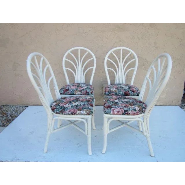 1980s Bamboo Dining Chairs Tropical Style New Paint and Multicolor Upholstery Set of 4 For Sale - Image 10 of 12