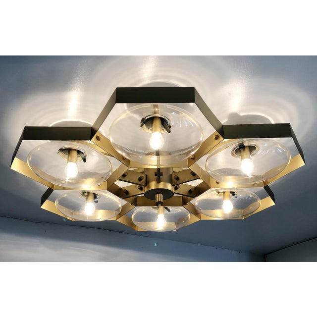 Metal 21st Century Hive Satin Brass Clear Murano Flush Mount by Fabio LTD For Sale - Image 7 of 9