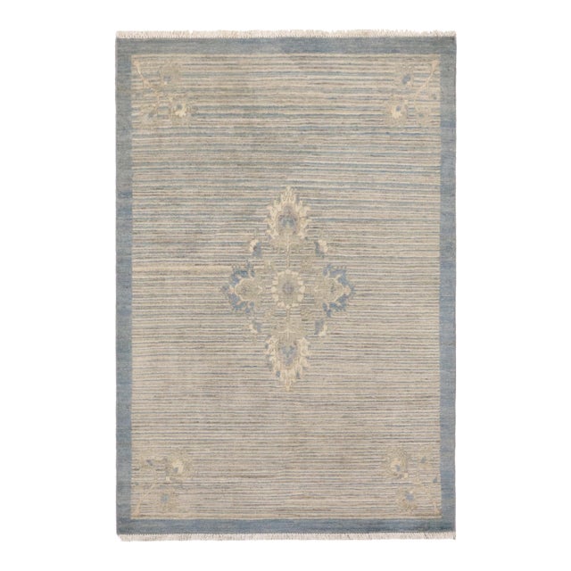 Boho Chic Gabbeh Blue/Beige Wool Rug - 3'3'' X 4'10'' For Sale