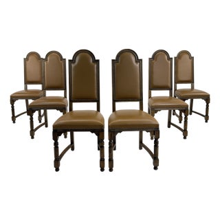 High Back Leather Dining Chairs – Set of 6 For Sale