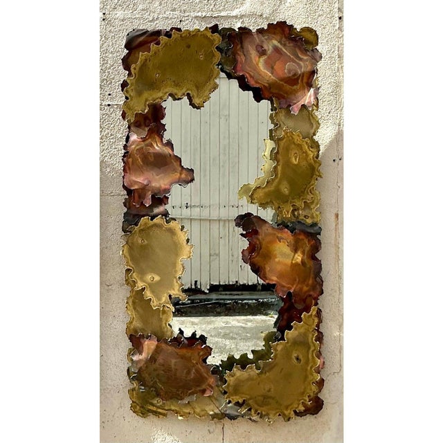 Mid-Century Modern Vintage Mid-Century Modern Brutalist Torch Cut Abstract Mirror After Tom Greene For Sale - Image 3 of 10