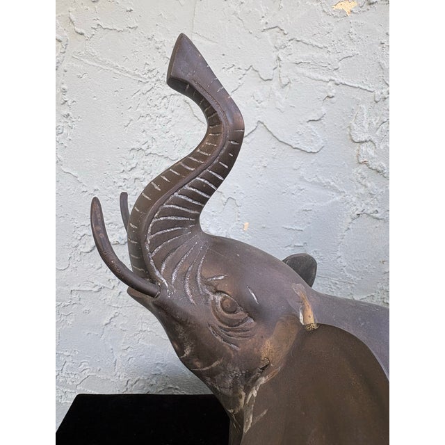 Brass Vintage Hand-Cast Brass Elephant Sculpture With Raised Trunk For Sale - Image 8 of 9