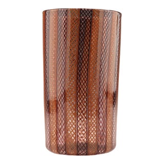 Vintage Murano Zanfirico Filigrana Glass Vase, Mid-Century Italian For Sale