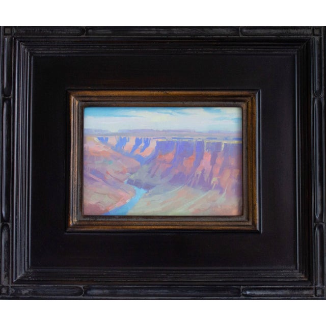 This oil painting captures the vast expanse of Grandview Point, revealing the dramatic cliffs and winding river below....