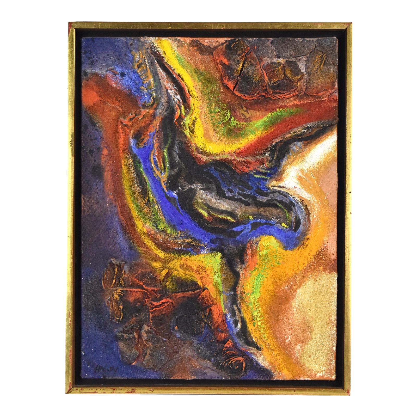 Mid-Century Modern Textural Abstract Oil Painting Creation of Adam ...