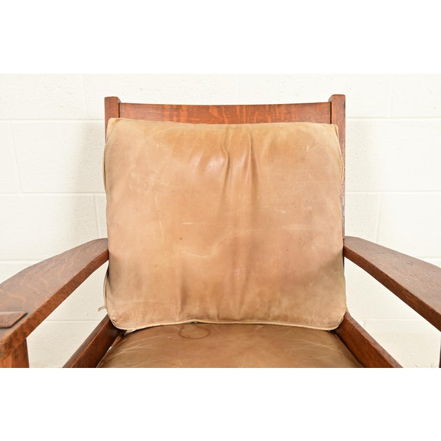 Stickley Brothers Style Antique Mission Oak Arts & Crafts Rocking Chair, Circa 1910 For Sale In South Bend - Image 6 of 12