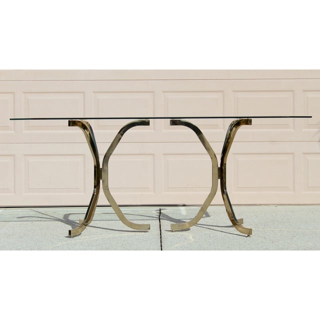 Mid-Century Modern Rare Vintage Mid-Century Modern Brass & Glass Dining Table | Milo Baughman Style, 1980s For Sale - Image 3 of 12