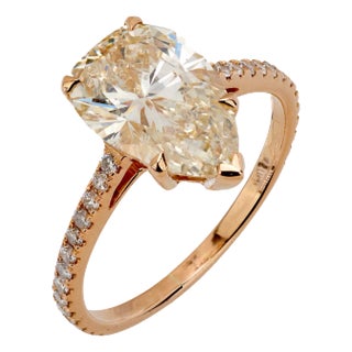 Mid 20th Century Gia 3.03 Carat Pear Shape Diamond 18k Rose Gold Solitaire Ring, Size 7.5 For Sale