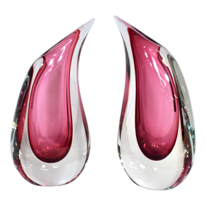 Murano Glass Pink Sommerso Teardrop Vases by Luigi Onesto, 1970's Pair
