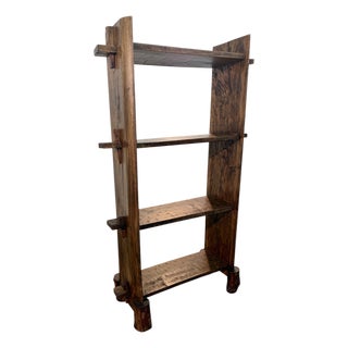 Brutalist Handcrafted Solid Wood Open Shelf Bookcase For Sale