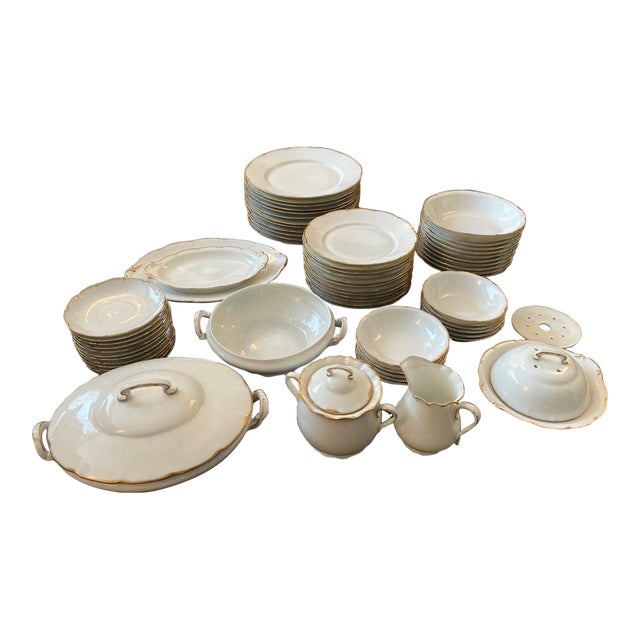19th Century Austrian Art Nouveau-Styled Gold-Rimmed Porcelain Dinner Service, 65+ Pieces For Sale