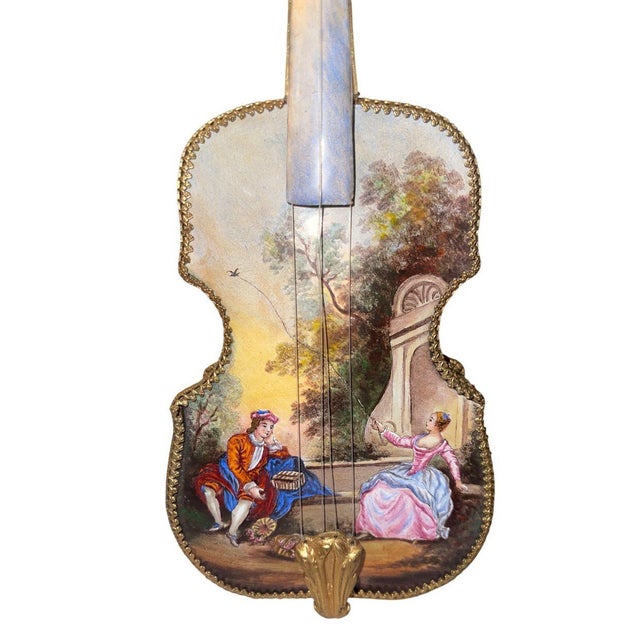 Rare 19th Century Austrian Enameled Violin Music Box For Sale - Image 4 of 10