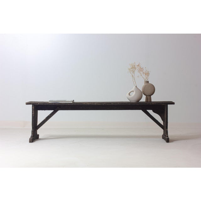 Antique Folk Art Side Bench in Ebonised Wood, 1890s For Sale - Image 9 of 12