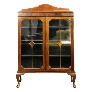 Vintage Art Deco Bookcase With Mullioned Doors and Adjustable Shelves For Sale