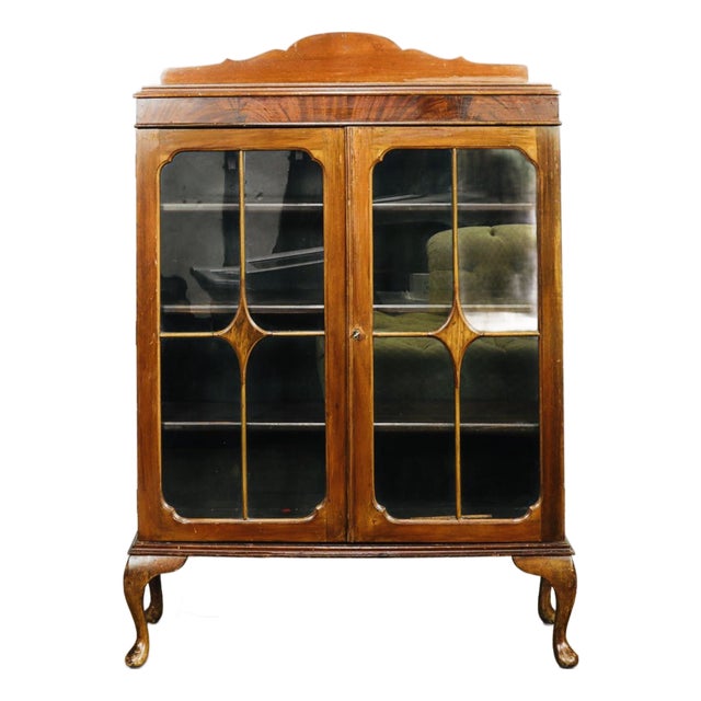 Vintage Art Deco Bookcase With Mullioned Doors and Adjustable Shelves For Sale