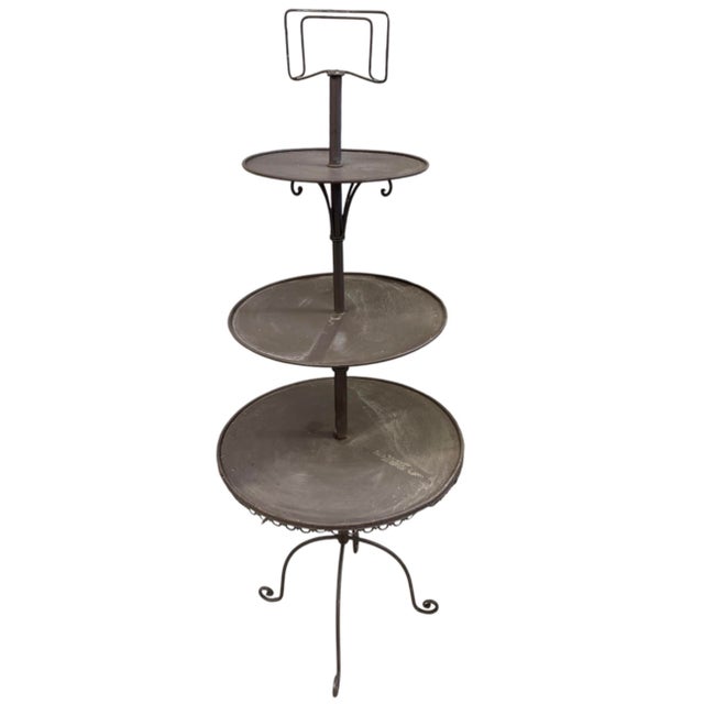 French Country Vintage 3-Tier Dark Bronze Metal Plant Stand & Tiered Display Tower For Sale - Image 3 of 12