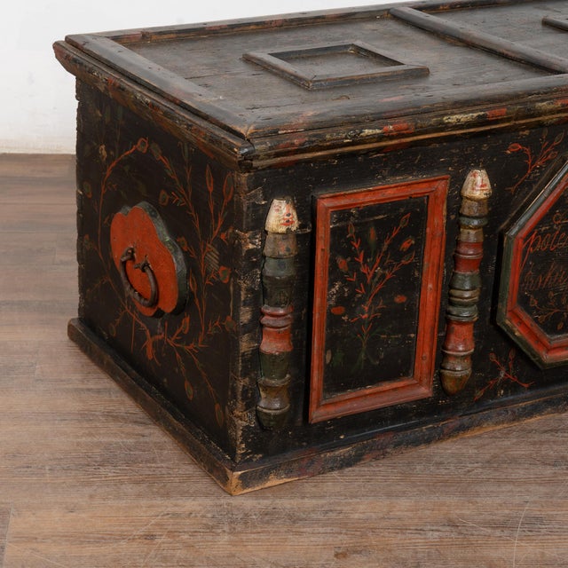 Original Painted Hungarian Flat-Top Trunk, Dated 1890 For Sale - Image 9 of 17