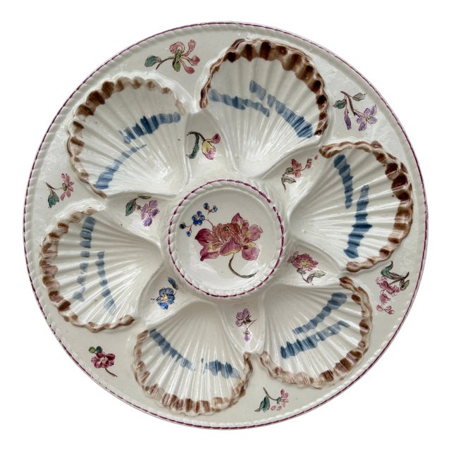 19th Century Majolica Oyster Flowers Plate Longchamp For Sale