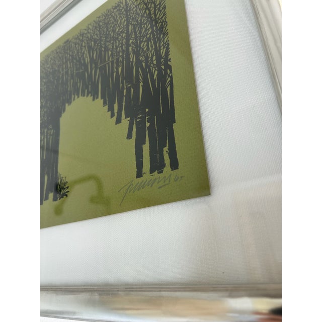Vintage Antonio Frasconi Woodcut Printed on Green Paper With New Silver / Wood Frame and Float Detail, Circa 1965 For Sale In Los Angeles - Image 6 of 10