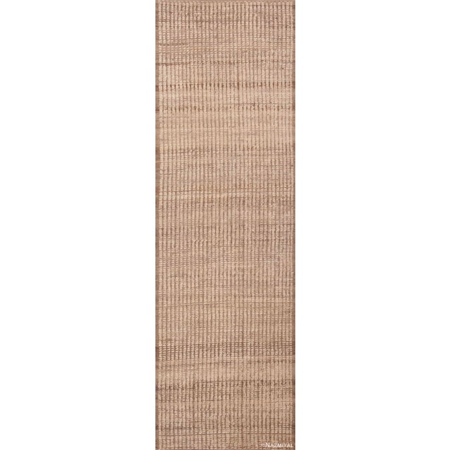 Nazmiyal Collection Minimalist Neutral Light Cream Contemporary Runner Rug For Sale