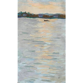 Impressionism River Landscape Oil Painting, Ukrainian Art, 1970s For Sale