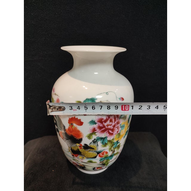 Chinese Ceramic Vase Qianlong Marked Famille Rose Porcelain Vase Hand Painted Cock Pattern For Sale - Image 14 of 14