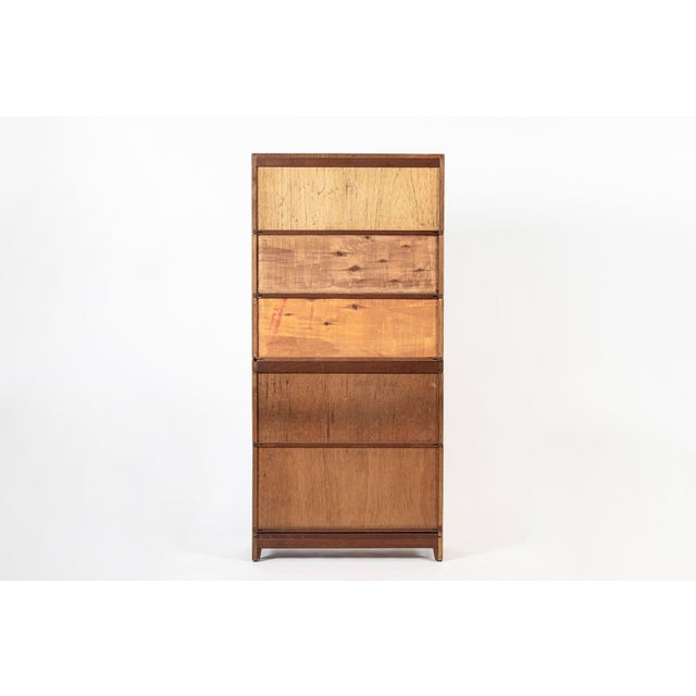 Antique English Tall Stepback Oak Wood Barrister Bookcase Cabinet For Sale - Image 11 of 11