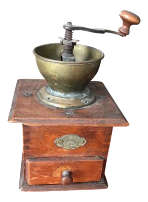 VIntage Early 1900's European Antique Wood and Brass Coffee Grinder