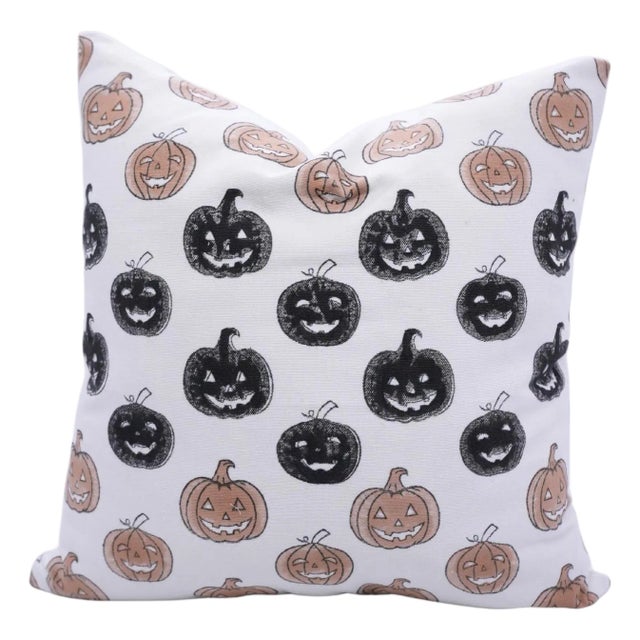 Fabdivine Halloween Block Print Pillow Cover Handmade Cotton Cushion for Seasonal Fall Home Décor Size 12x20- Pumpkin For Sale