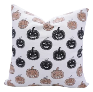 Fabdivine Halloween Block Print Pillow Cover Handmade Cotton Cushion for Seasonal Fall Home Décor Size 12x20- Pumpkin