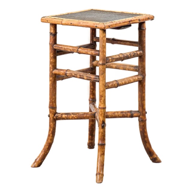 19th Century Tortoise Bamboo Side Table With Black Top For Sale