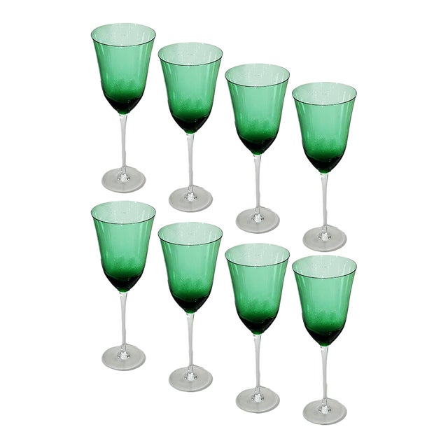 Contemporary Green Glass Water Goblets Made in Czech Republic - Set of 8 - Christmas Dining For Sale