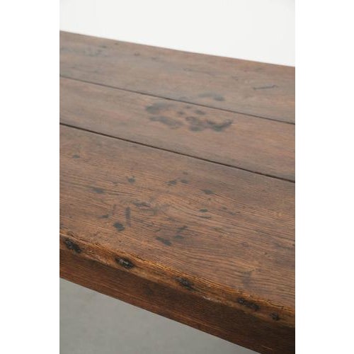 Antique Oak Dining Table with Walnut Top and Drawer For Sale - Image 9 of 14